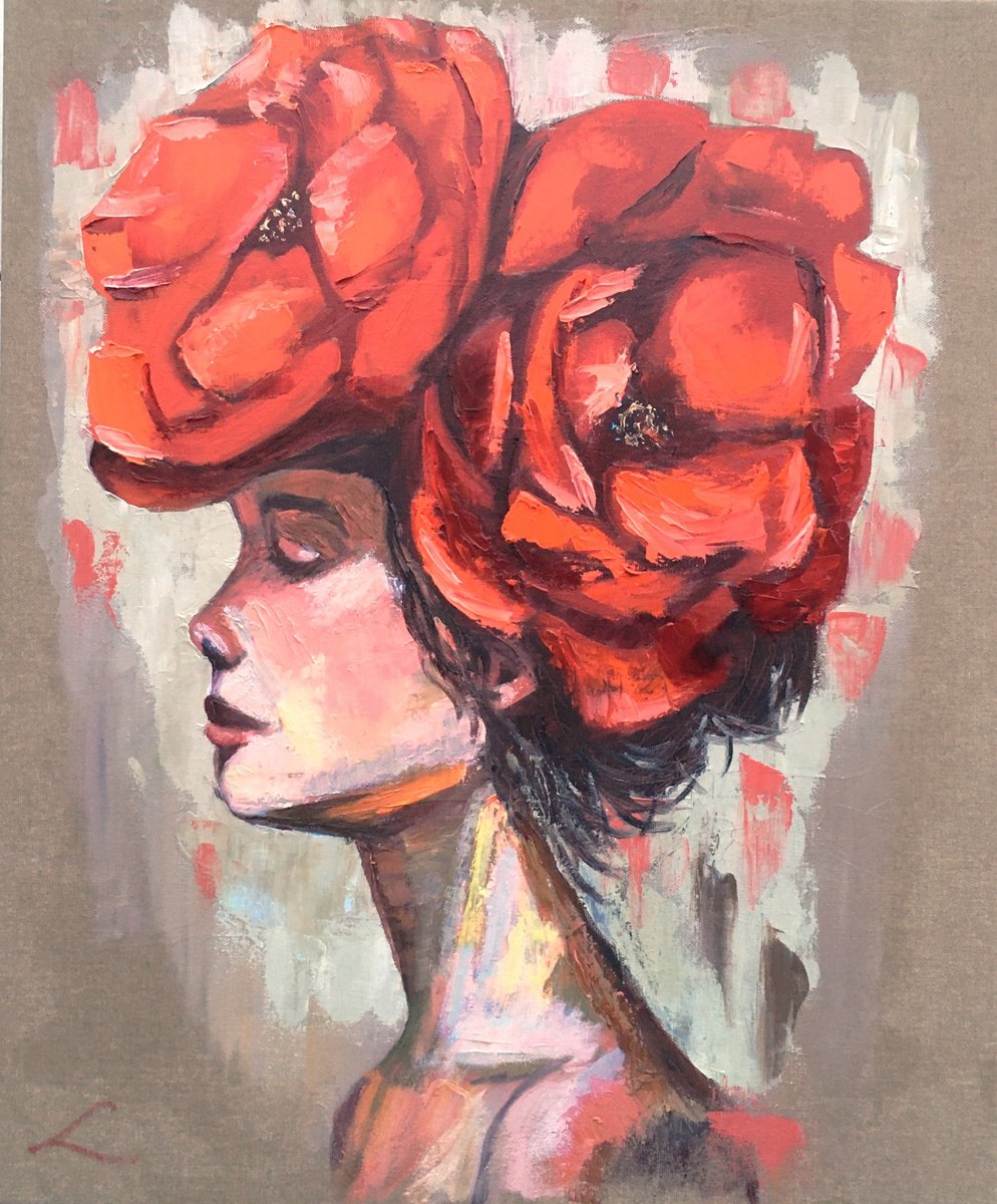 Portrait With Poppies By Elena Sokolova, 20 X 24, Artwork For Sale On Artfinder