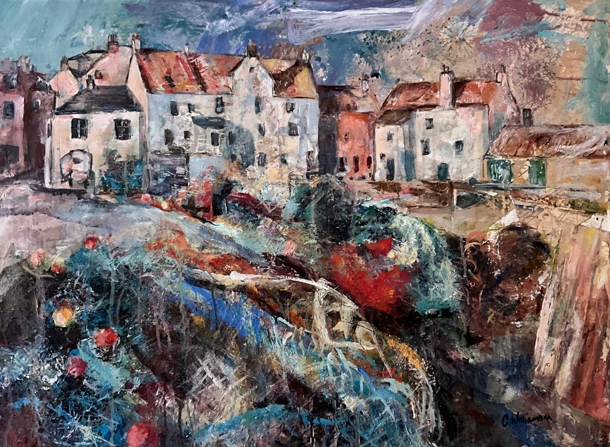 Expressive Abstract Acrylic Painting By Claire Williamson, 33 X 24, Pittenweem Harbour, Original Artwork