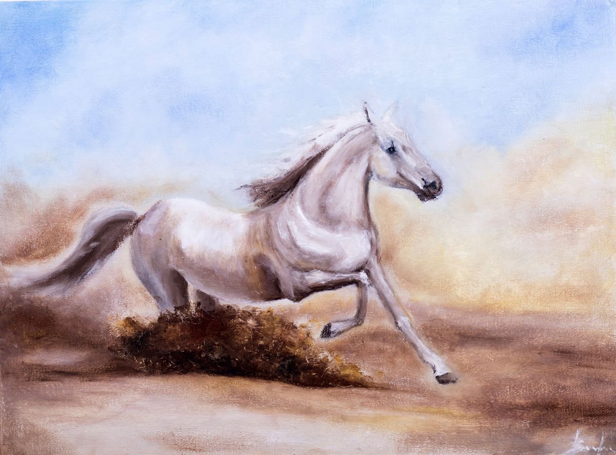 Running White Horse by Veronika Joy