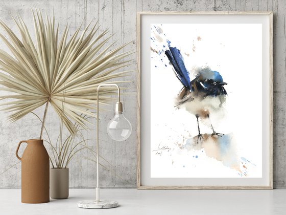 Fairy Wren Bird Watercolor Painting