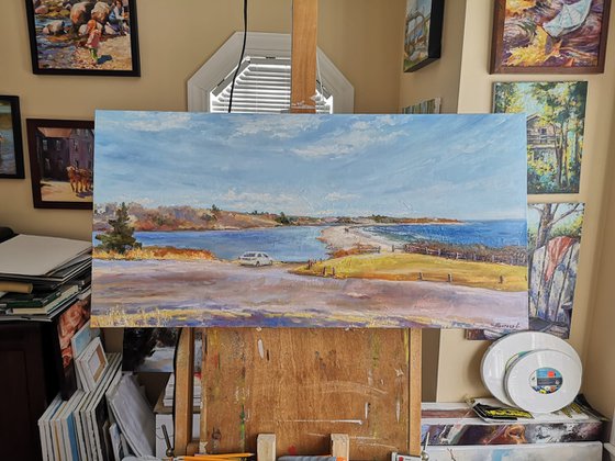 "Between the lake and the ocean, North Atlantic landscape", original one of a kind oil on canvas impressionistic painting
