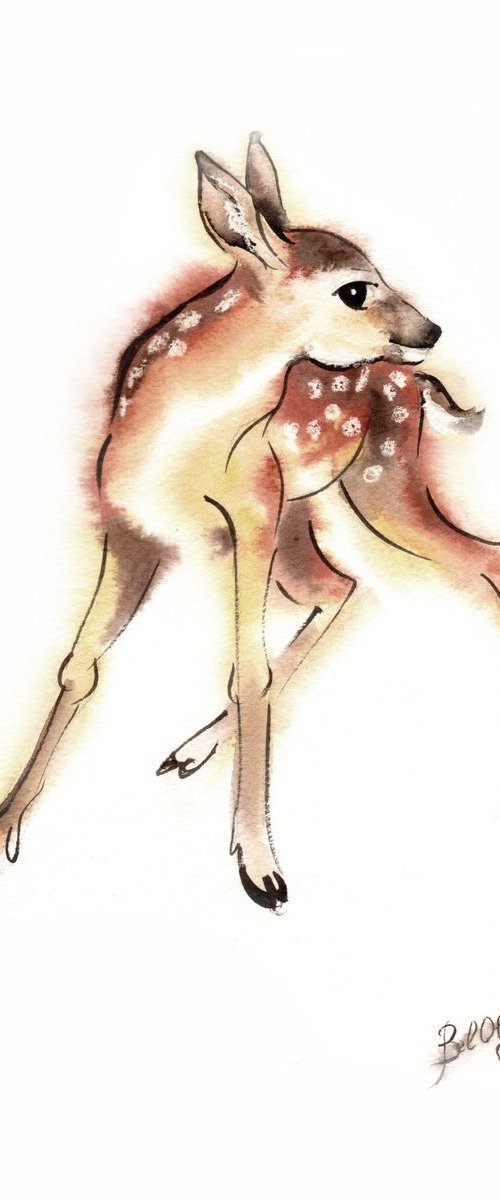 A Fearless Baby Deer by Olga Beliaeva Watercolour