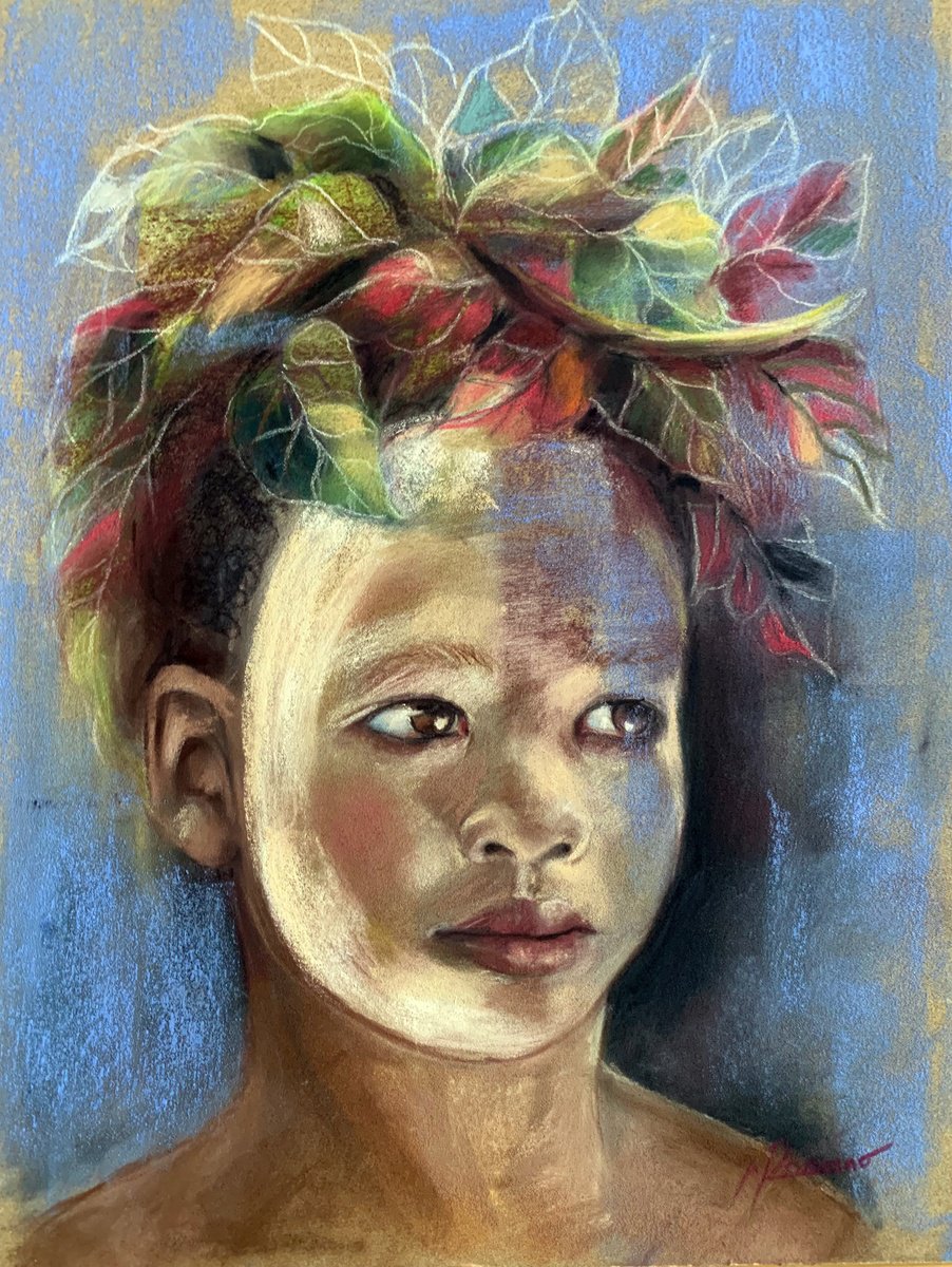 Expressive Portrait Pastel Drawing By Maria Romano, 12 X 16", Son Of Earth, Original Artwork