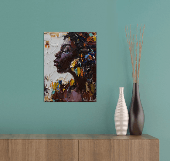 African woman portrait Original oil painting