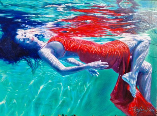 Deep insights, underwater painting, underwater art , large painting , ukrainian artist , ukraine art by Lesja Rygorczuk