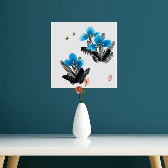 Blue Sky Irises and Honey Bees