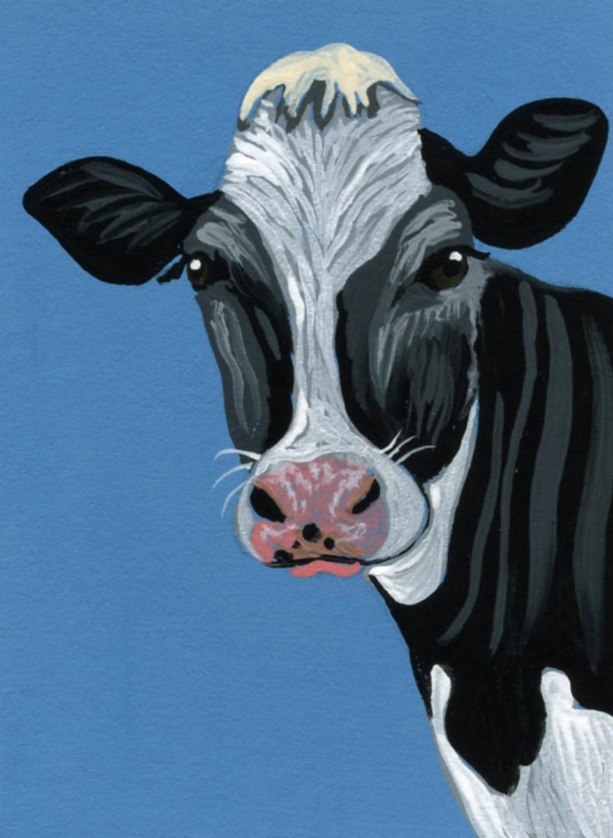 ACEO ATC Original Miniature Painting Black White Cow Farmyard Art-Carla Smale by carla smale