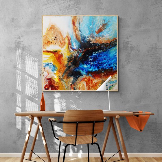 Australian Delta 120cm x 120cm Blue Rust Sienna Textured Abstract Art