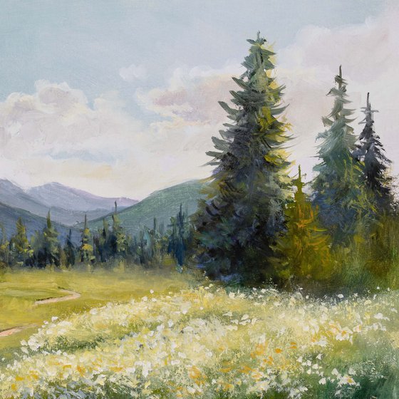 Mountain wildflowers and fir trees