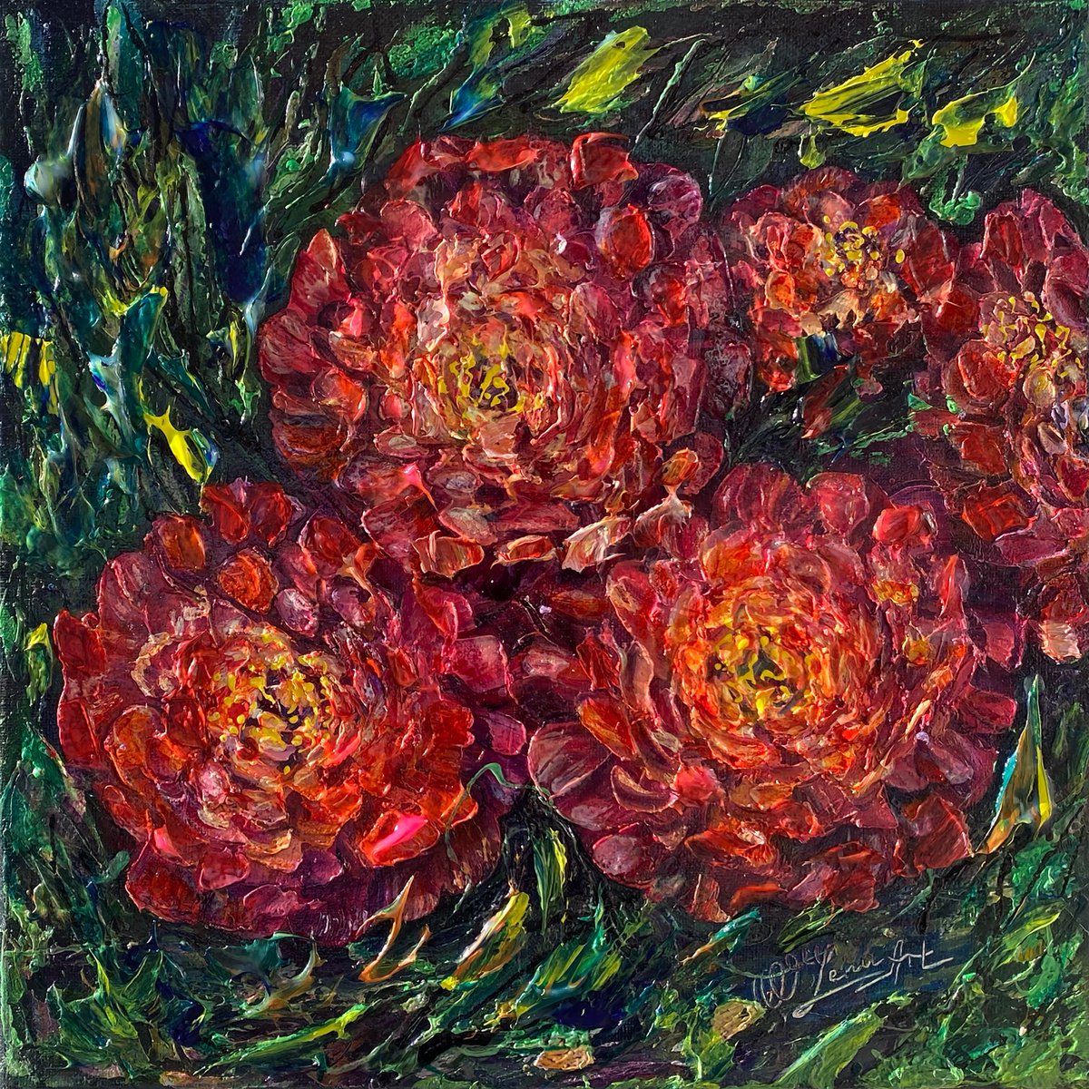 Peony painting - 2 , with a Palette Knife Wall art by OLena Art - Lena Owens