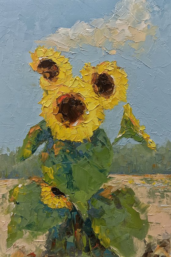 Sunflowers on the field. Yellow flowers for gift