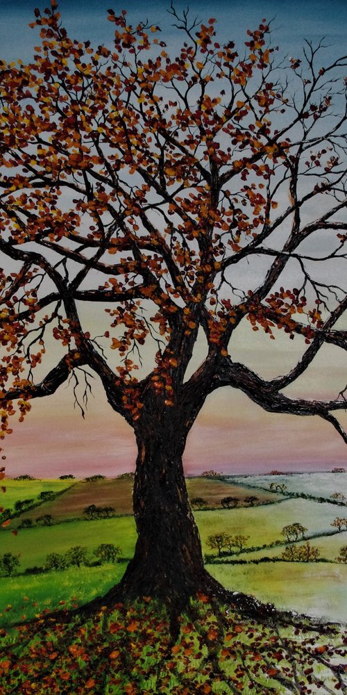 Oak of Autumn And Winter. 120cm X 100cm. by Hazel Thomson