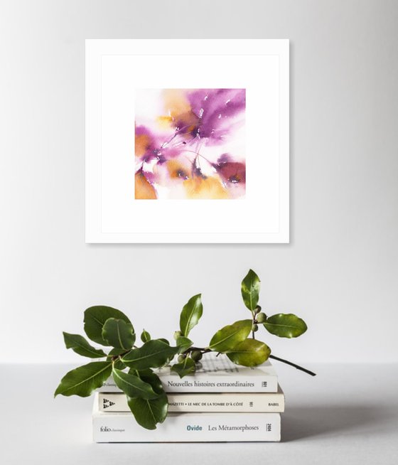 Small purple abstract flower painting