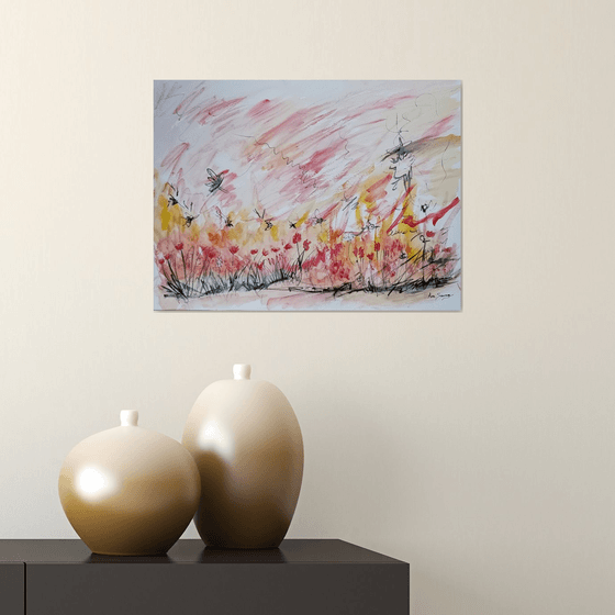 Fleurs rouges en fête - Watercolour