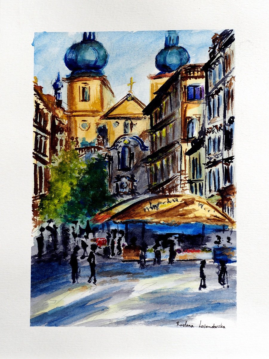 Impressionistic Cityscapes Watercolour By Ruslana Levandovska, 9 X 11", Prague Afternoon, Original Artwork