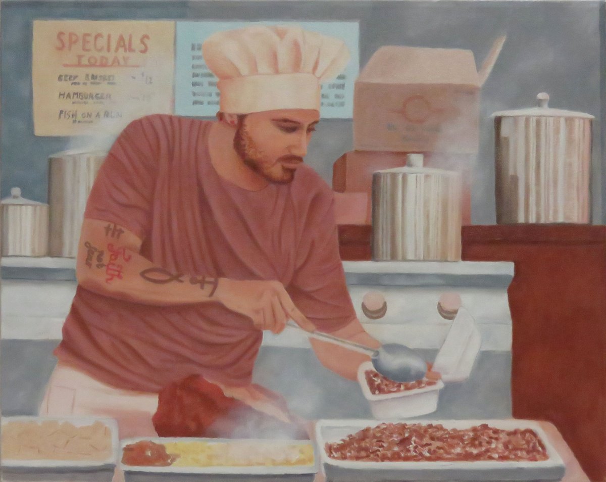 Photorealistic Portrait Oil Painting By Stephen Benedek, 20 X 16", The Work He Loves, Original Artwork