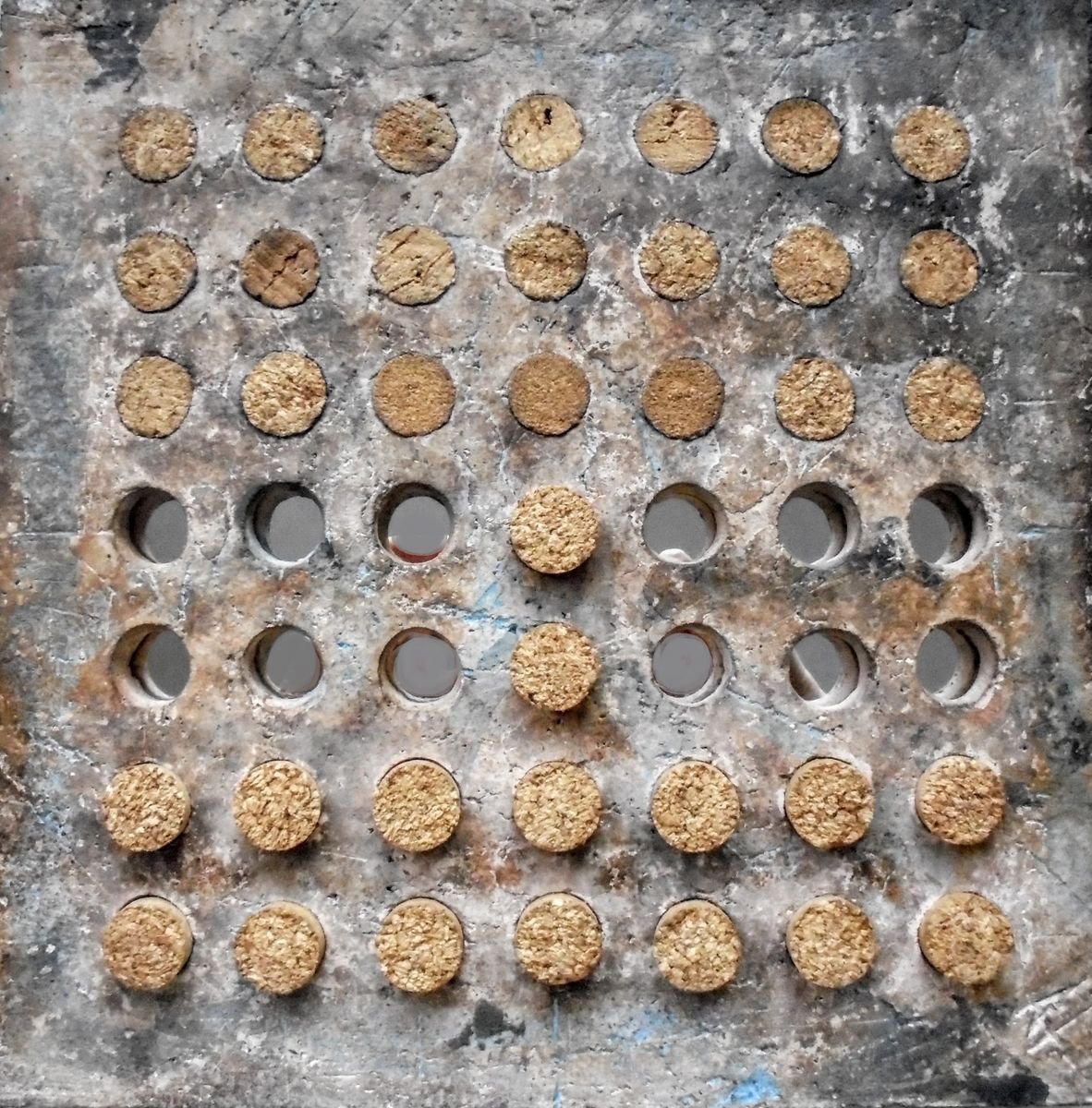 Geometric Abstract Relief By Rossitza Trendafilova, 12 X 12", "Corks Ii", Original Artwork