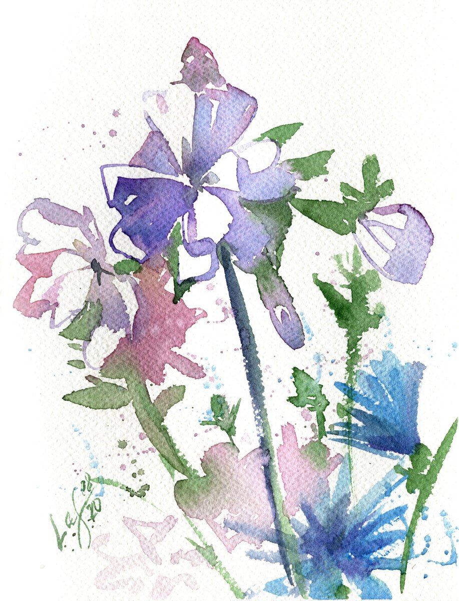 Impressionistic Botanical Watercolour By Svitlana Lagutina, 6 X 7", Wildflower Bouquet, Original Artwork