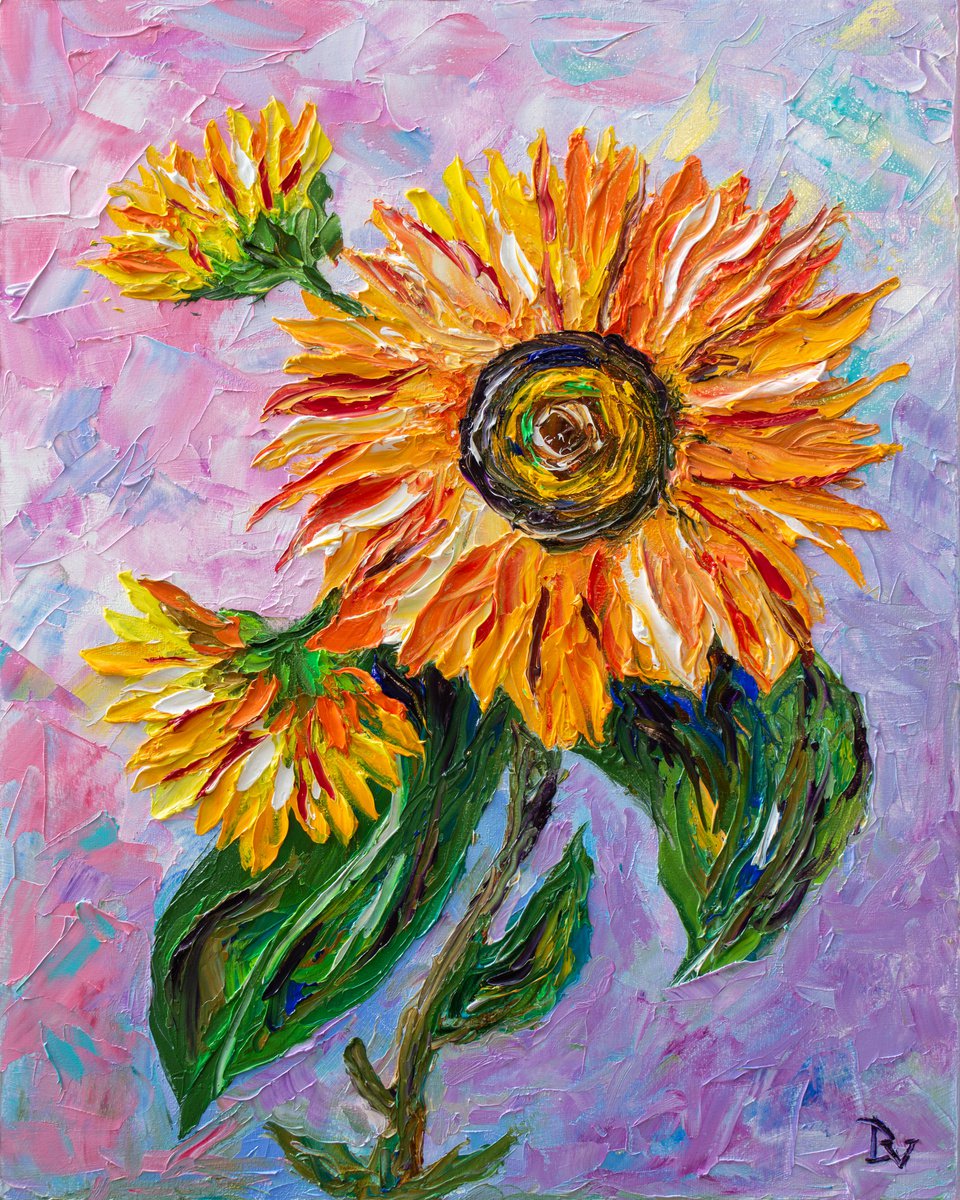 Impressionistic Botanical Oil Painting By Vladyslav Durniev, 16 X 20", Sunflower, Original Artwork
