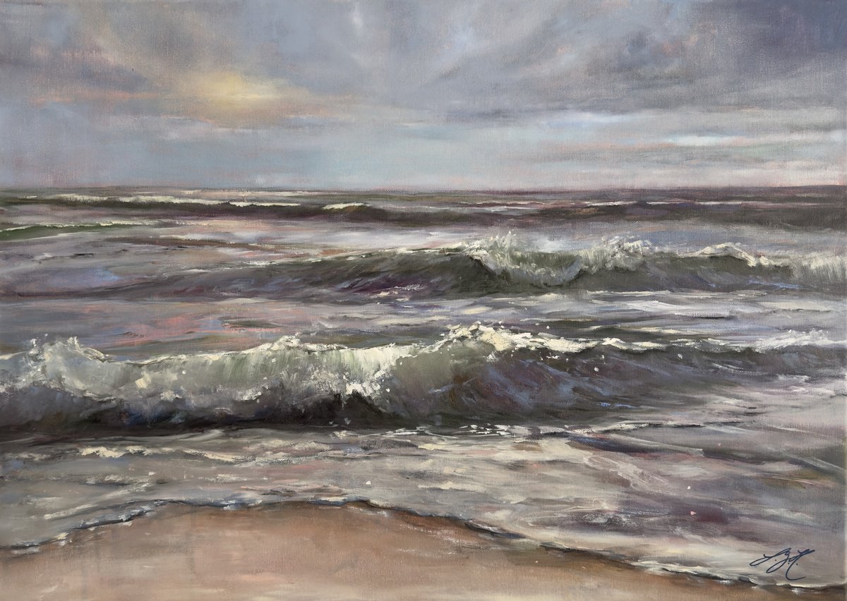 Photorealistic Landscape Oil Painting By Sandra Gebhardt-Hoepfner, 28 X 20", Ocean Breeze 4, Original Artwork