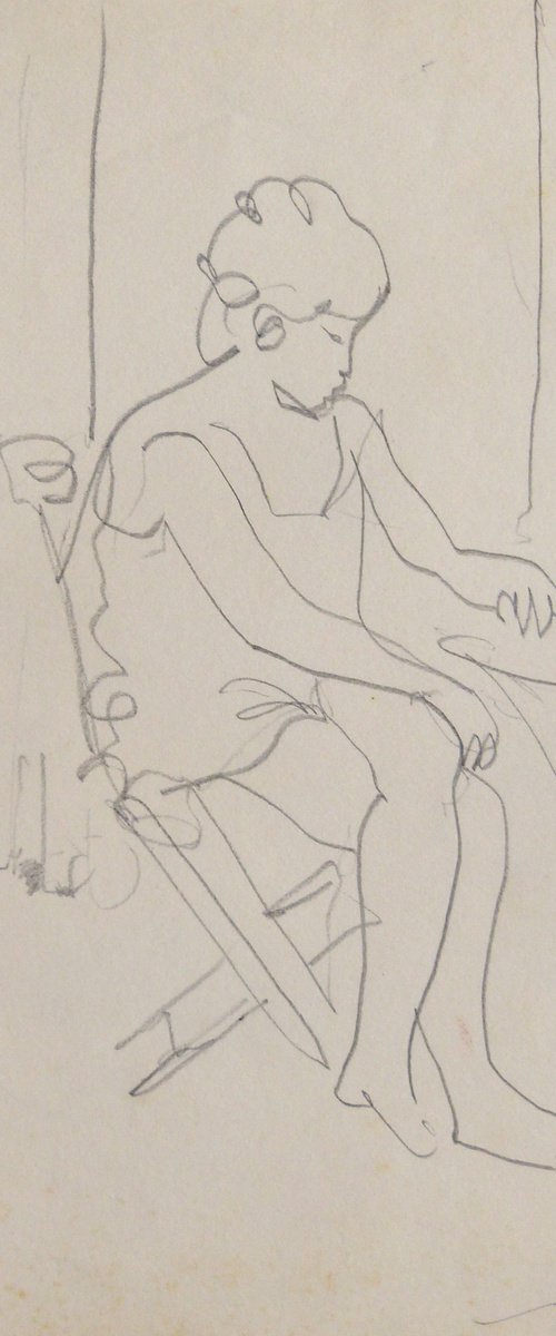 WOMAN SITTING on the CHAIR, life drawinf 21x28 cm by Frederic Belaubre