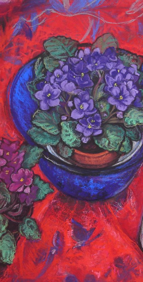 African Violets on red by Patricia Clements