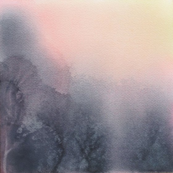 Pink abstract winter landscape - watercolor