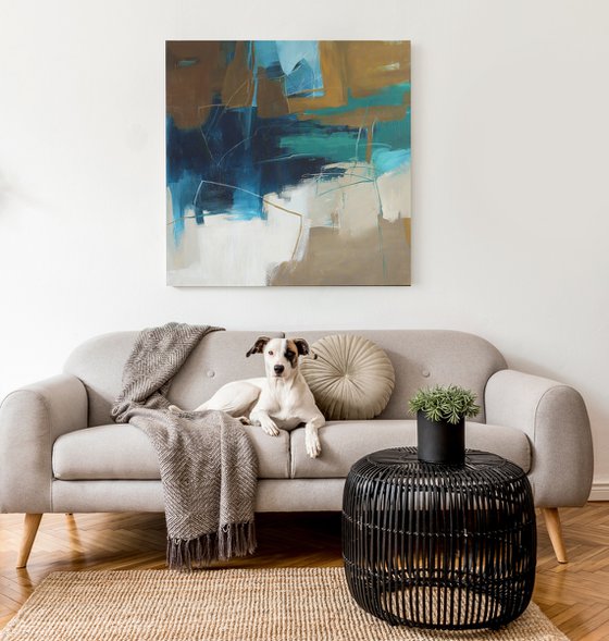 "Influence" Abstract navy teal brown art