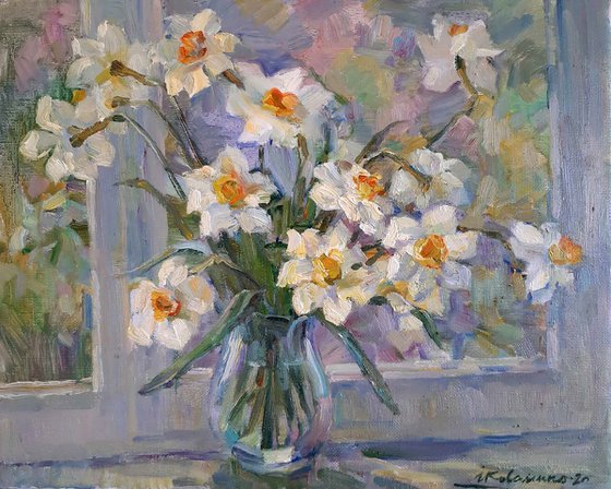 Oil painting Chamomile on the window nKoval153