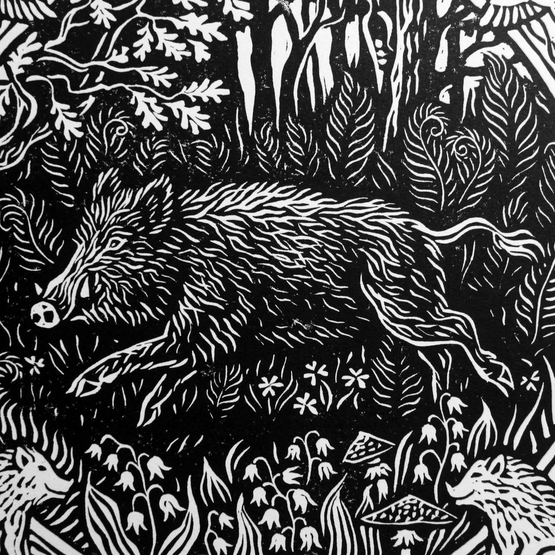 THE WAR HOG!! 20” x 30” linoleum block print on Nepalese lokta paper.  Edition of 50. : r/printmaking