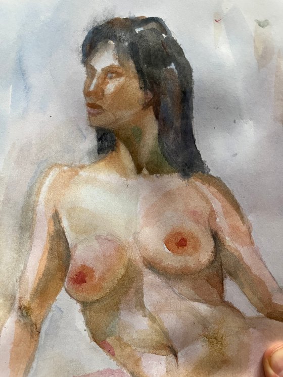 Nude girl watercolour painting, Ukrainian artwork