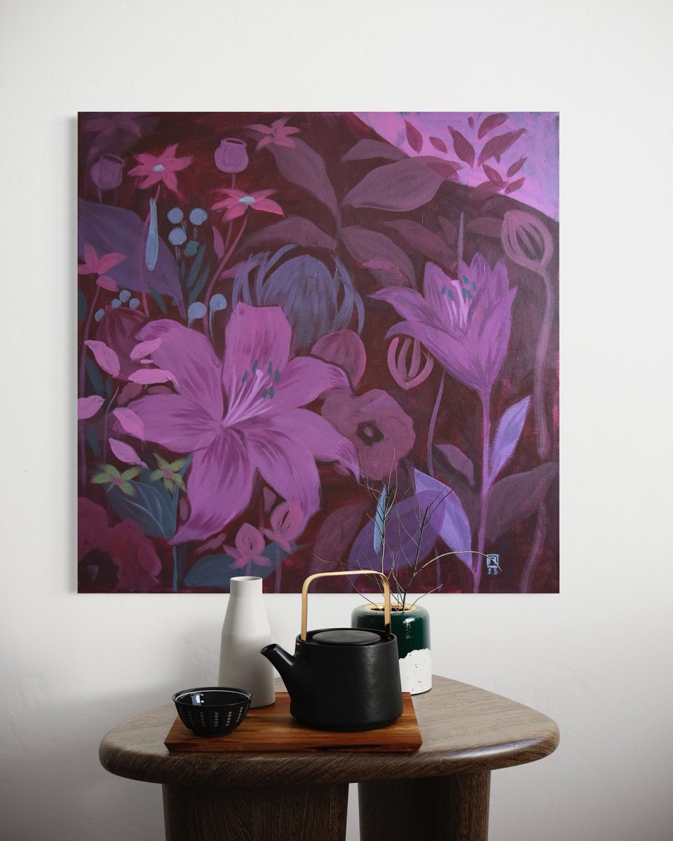 Organic Abstract Acrylic Painting By Polina Kharlamova, 20 X 20", Abstract Botanicals/4, Original Artwork