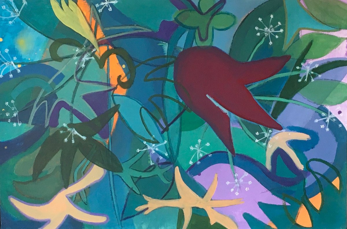 Illustrative Botanical Painting By Chihiro Kinjo, 35 X 24, Harebell, Original Artwork