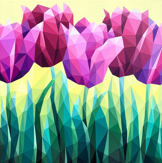 LILAC TULIPS ON YELLOW