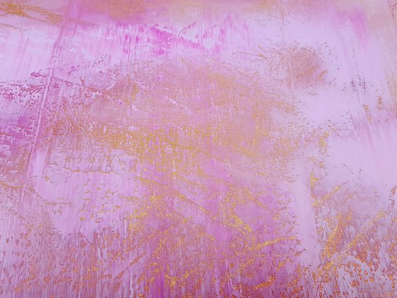 Endearment - golden and pink floral abstract