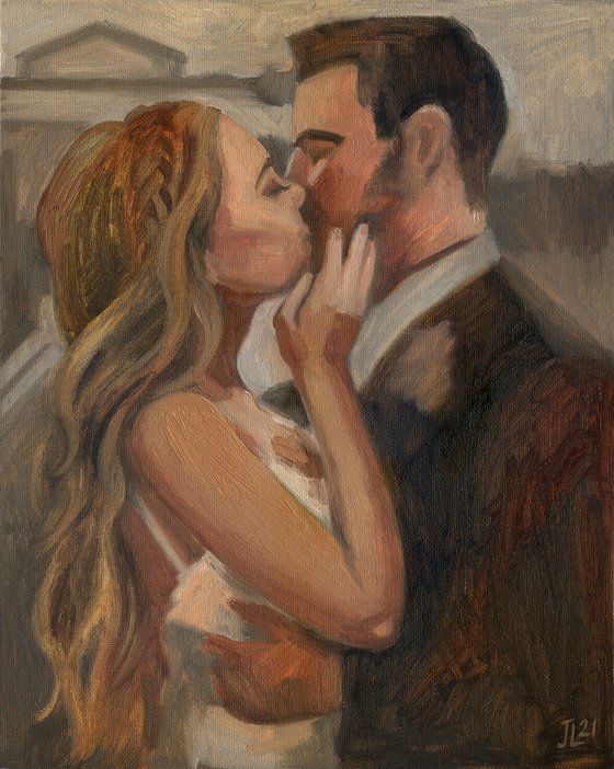 Kisses Oil Canvas Small size gift for her him wedding anniversary girl man woman expressive