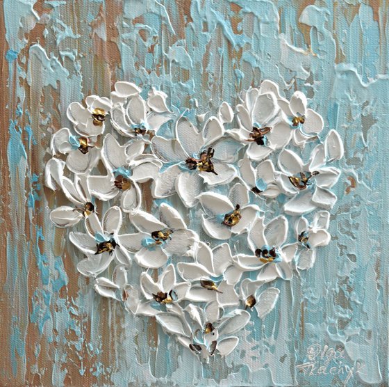 White Floral Heart - Original Acrylic Painting