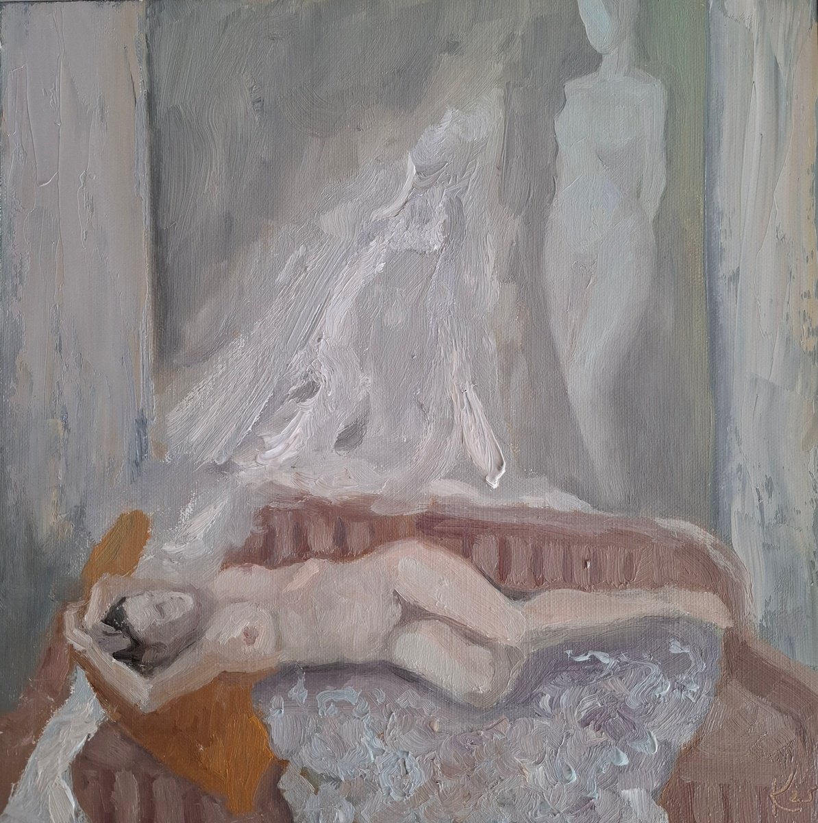 Impressionistic Portrait Oil Painting By Olena Kolotova, 12 X 12", Sketch "Model" 2025, Original Artwork