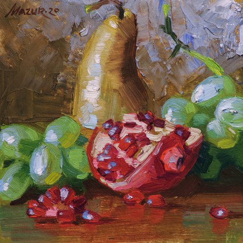 Pear, Grapes & Pomegranate by Nik Mazur
