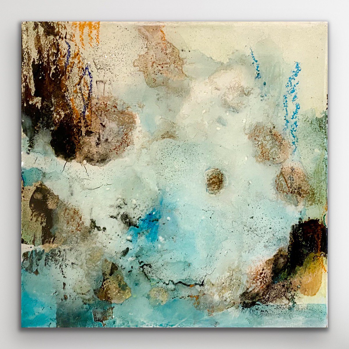 Expressive Abstract Painting By Kirsten Schankweiler, 8 X 8", Islands In The Stream #1, Original Artwork
