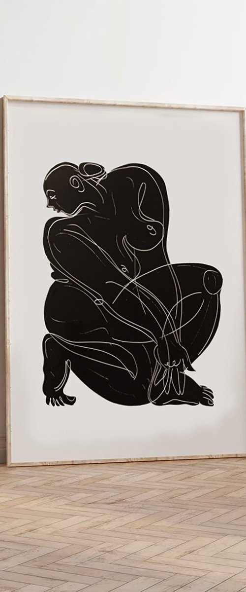 Linocut "Nude-4" 50x70cm by Lidiya Baranik