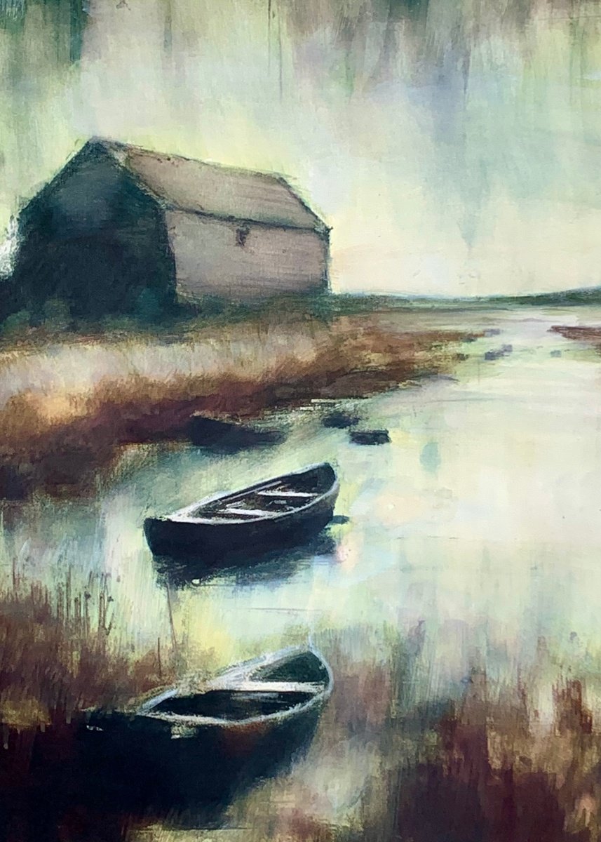 Impressionistic Landscape Painting By Sinisa Alujevic, 12 X 17", Whispering Haze, Original Artwork