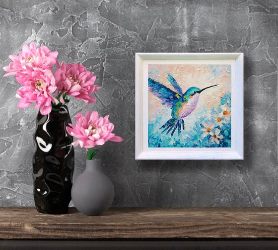 Hummingbird Painting Original Art Bird Artwork Mini Wall Art