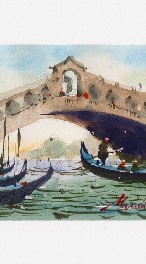 Gondolier, Rialto Bridge. Venice by Marin Victor