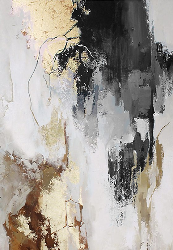 "Gray Flux 3" Gray gold white abstract art