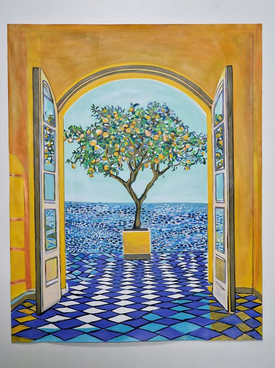 Seascape with orange tree