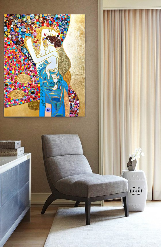 Mother and child (Klimt inspired). Natural precious stones & mosaic