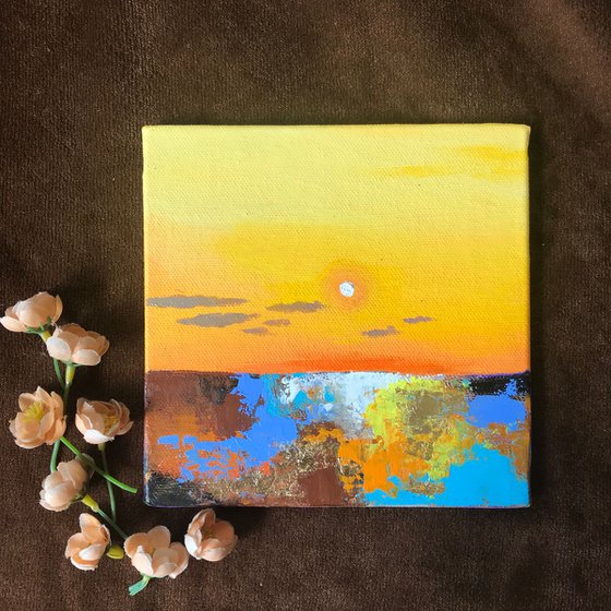 Gold !! Abstract Landscape !! Small Painting !! Mini Painting !!