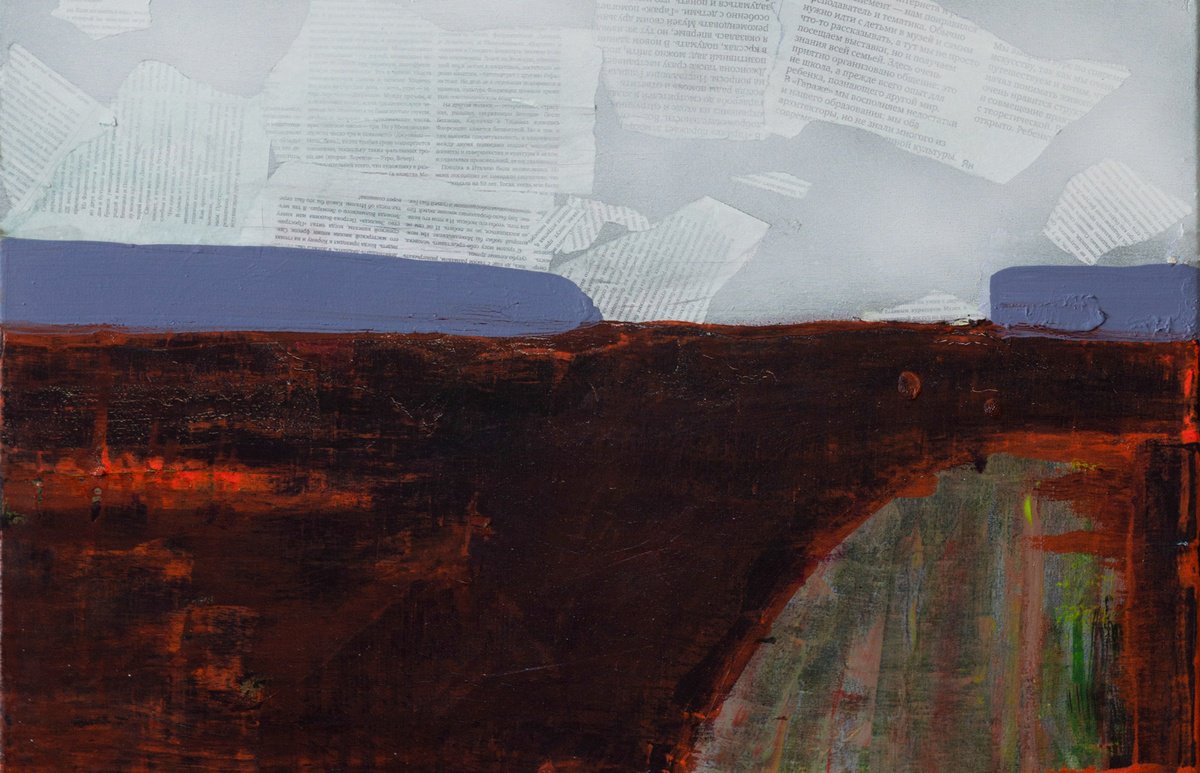 Abstract Landscape Acrylic Painting By Bohdan Katolyk, 24 X 16, Paper Cloud, Original Artwork