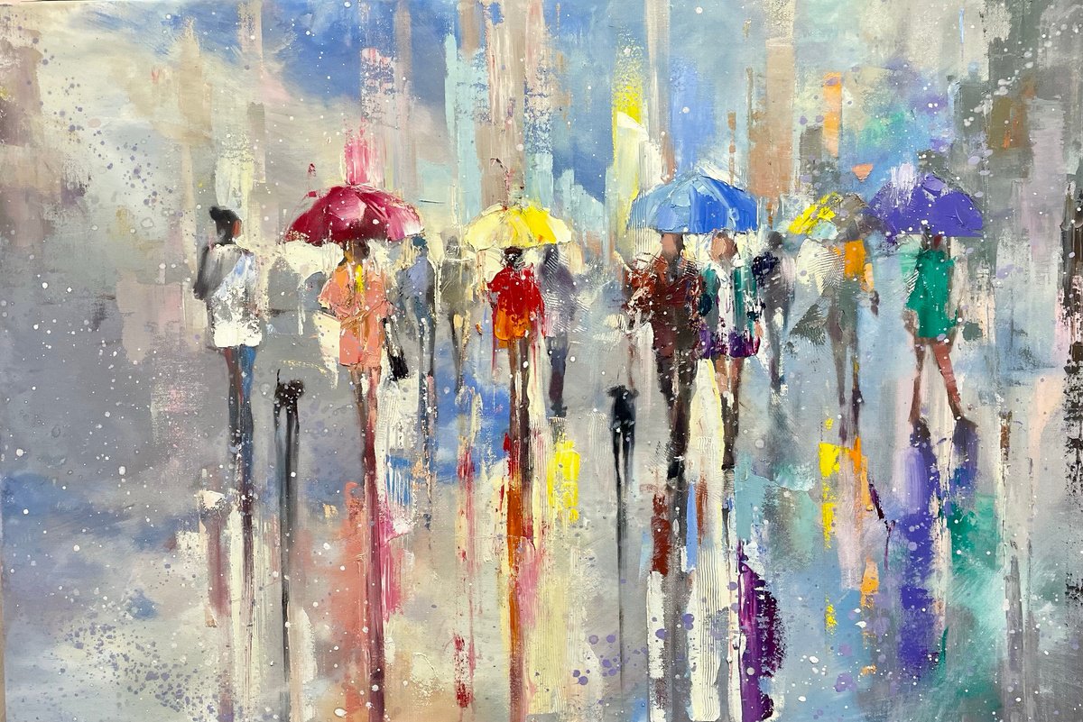 Impressionistic Landscape Oil Painting By Ewa Czarniecka, 36 X 24, Snowfall, Original Artwork